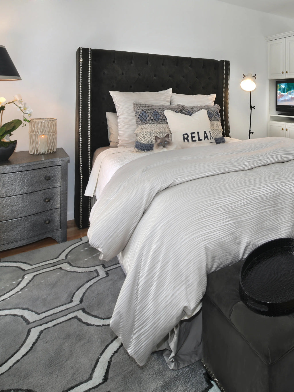 Charcoal Grey Headboard Diamond Head Upholstery Tack