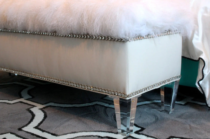 White Leather Bench Furniture Diamond Head Upholstery Tack